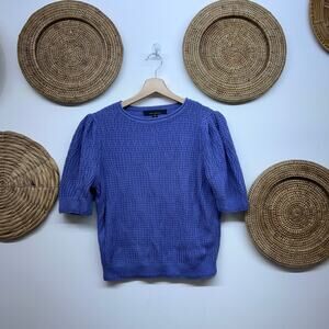 White House Black Market Short Puff Sleeve Knit Sweater Tee Medium Crew Neck